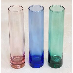 Set of 3 Vintage Libbey Glass Bud Vases Pink Blue Green